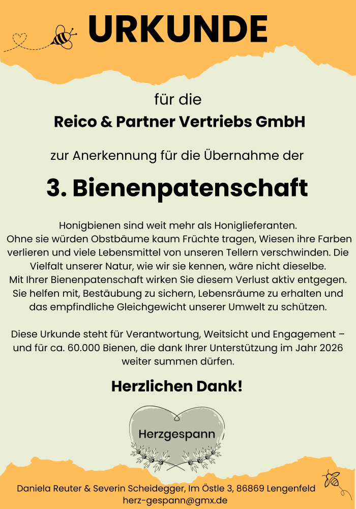 Patenschaftsurkunde Reico